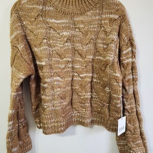 A.N.A Brown Cable Knit Mock neck Sweater New XS